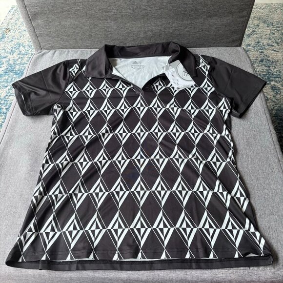Women's Geometric Pattern Polo Shirt with Short Sleeve, Large - Picture 1 of 5